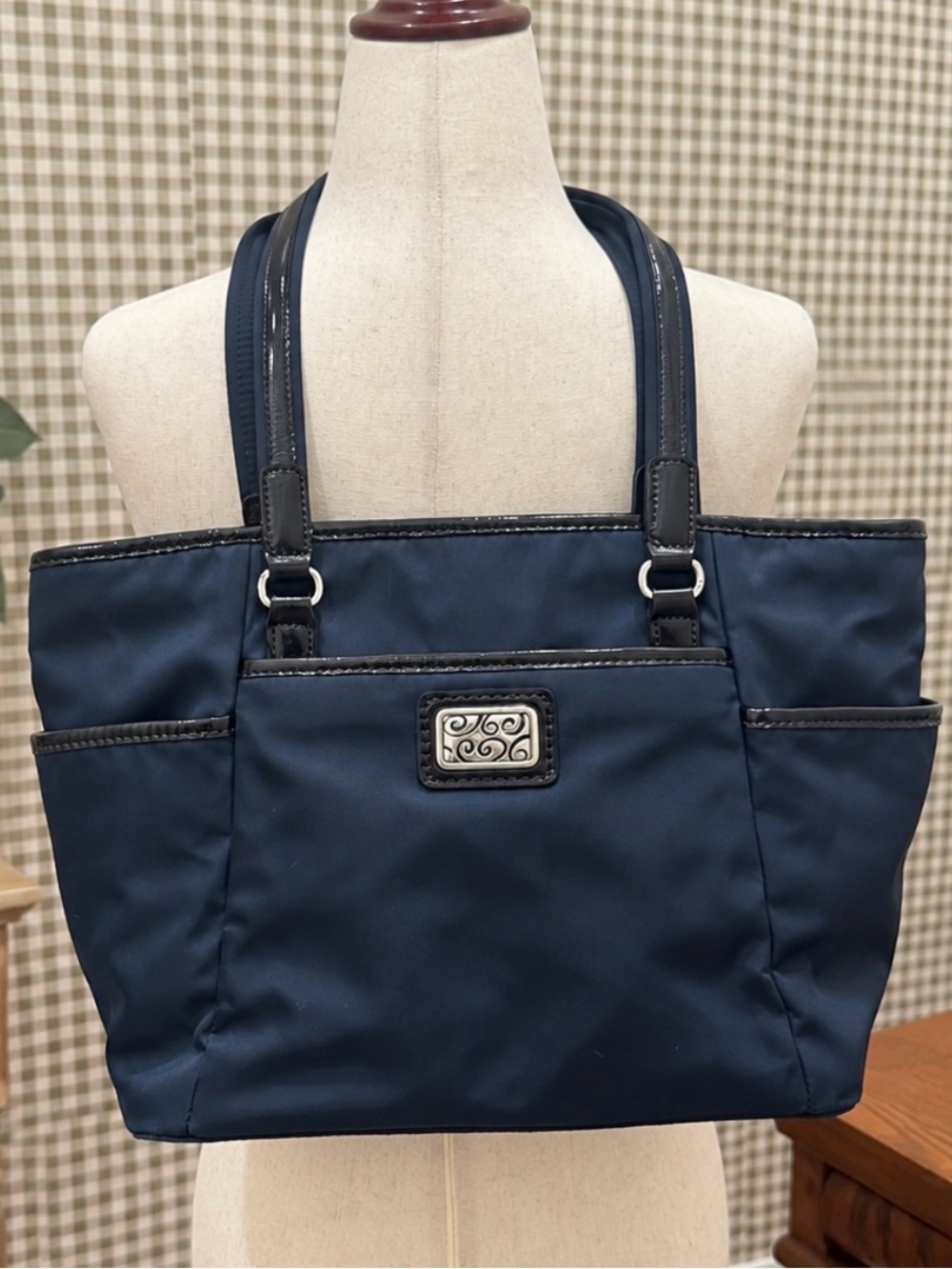 Brighton Rudy Everyday Tote Bag Navy Blue Nylon Patent Leather F288200 Authentic